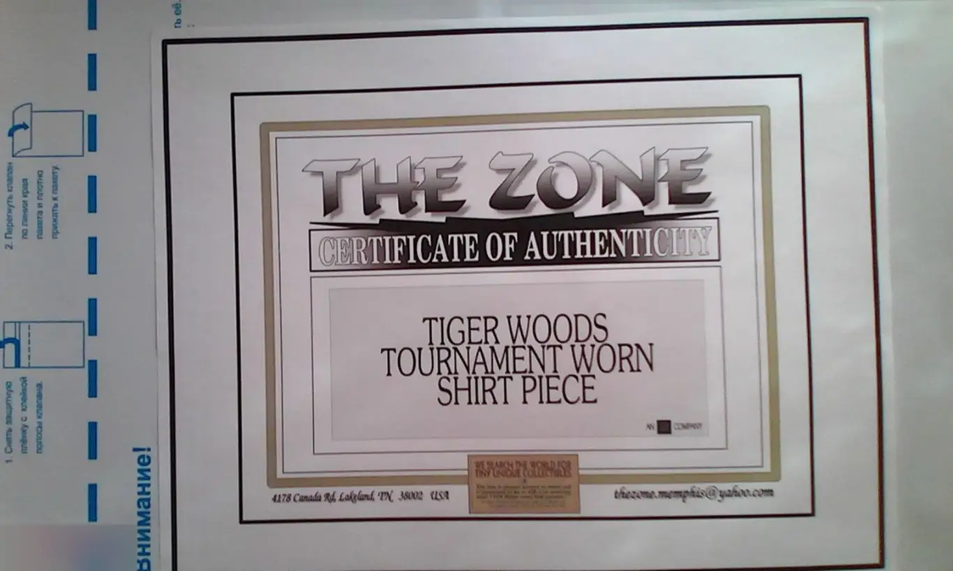 Кусочек рубашки Тайгера Вудса 2