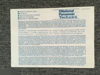 National Panasonic Technics. Product service guide