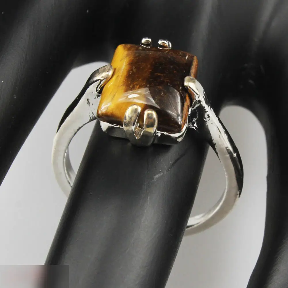 Кольцо тигровый глаз покрытие серебро 925 5