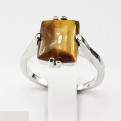 Кольцо тигровый глаз покрытие серебро 925