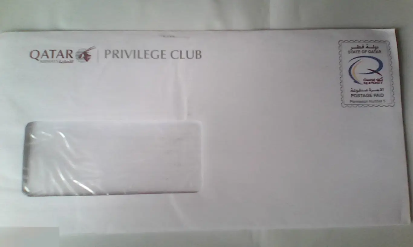 Письмо и конверт Qatar Airways Privilege Club Катар 2009