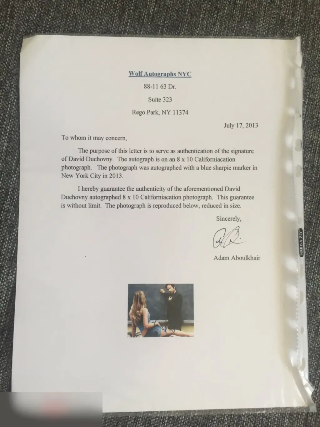 Дэвид Духовны автограф на фото с сертификатом 3