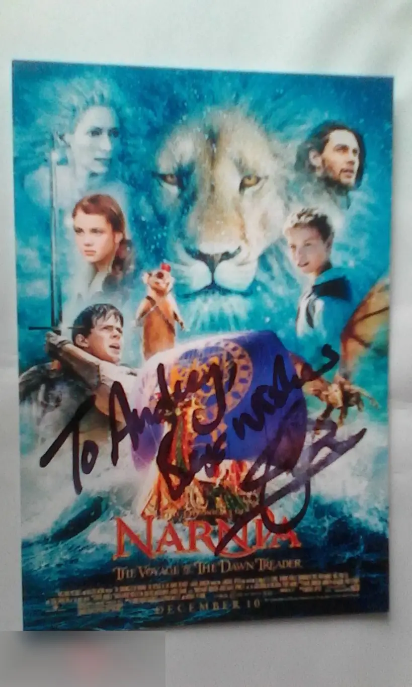 Уилл Поултер автограф на фото Хроники Нарнии