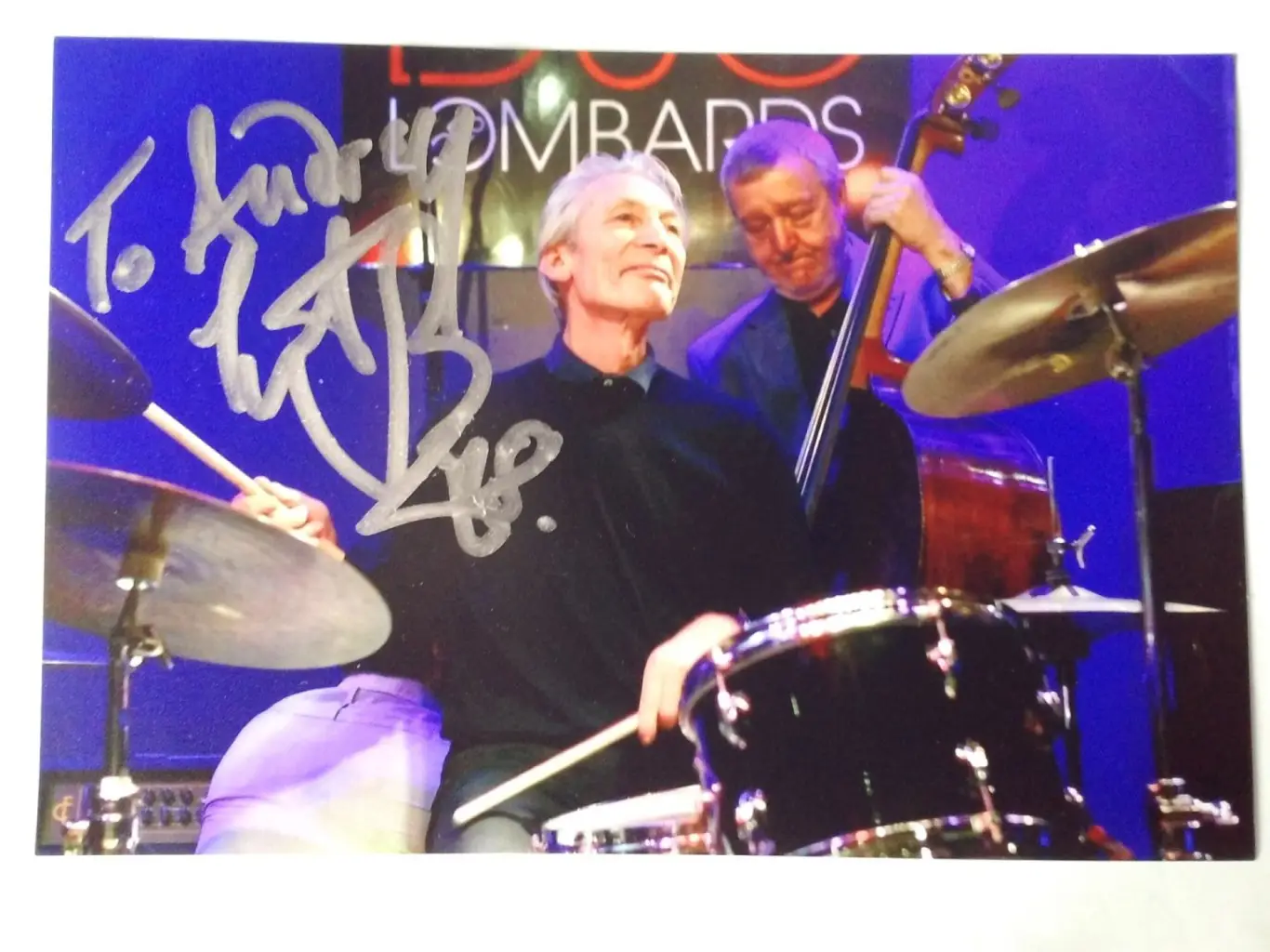 Чарли Уоттс автограф на фото The Rolling Stones