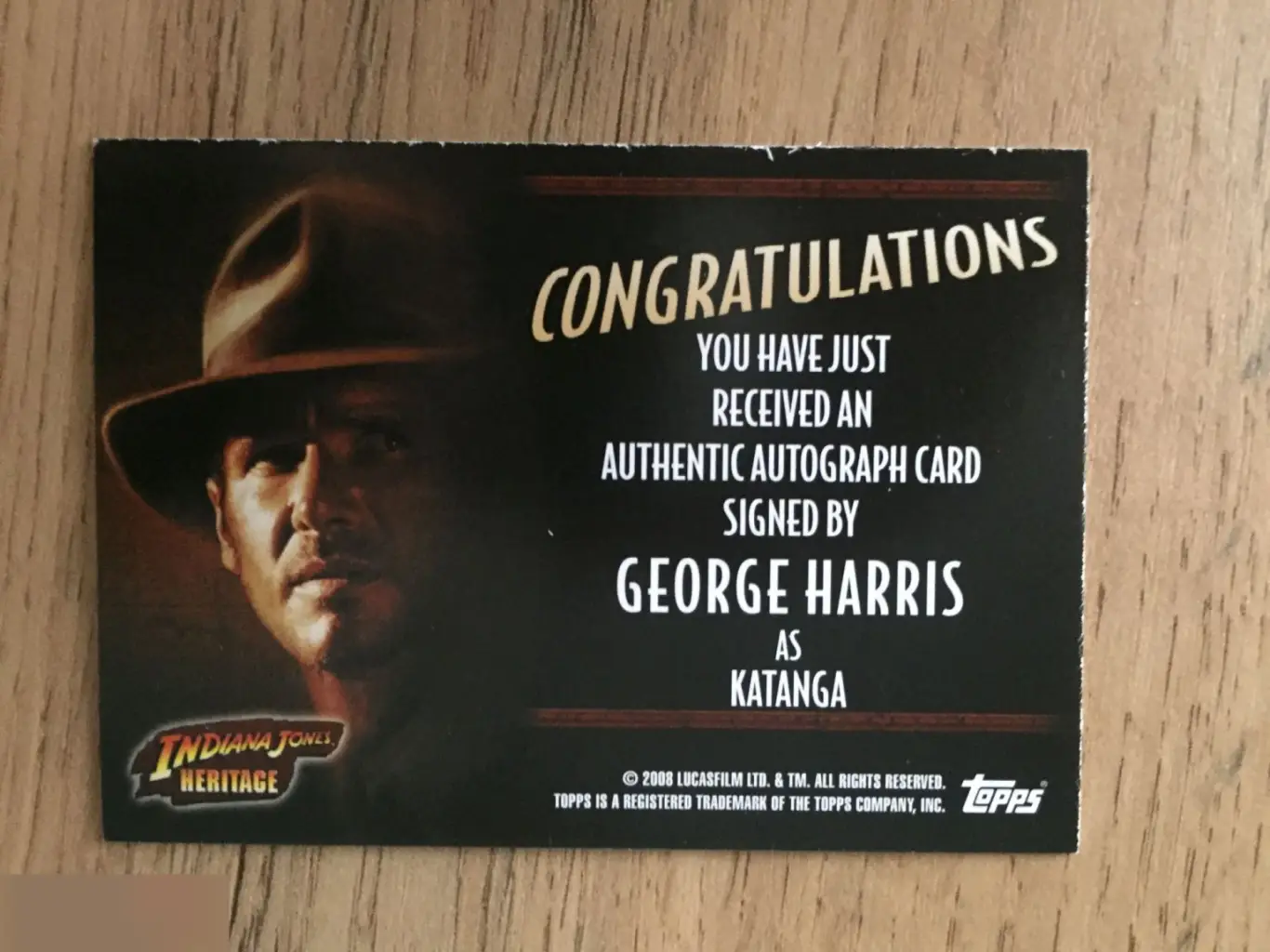 Джордж Харрис лимитированная карточка с автографом Индиана Джонс 1