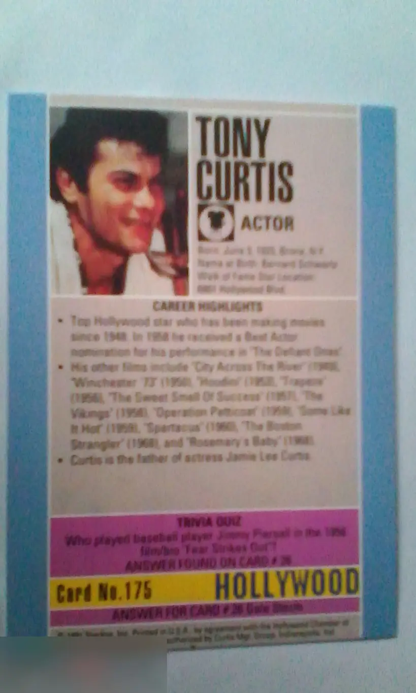 Тони Кёртис автограф на карточке 1