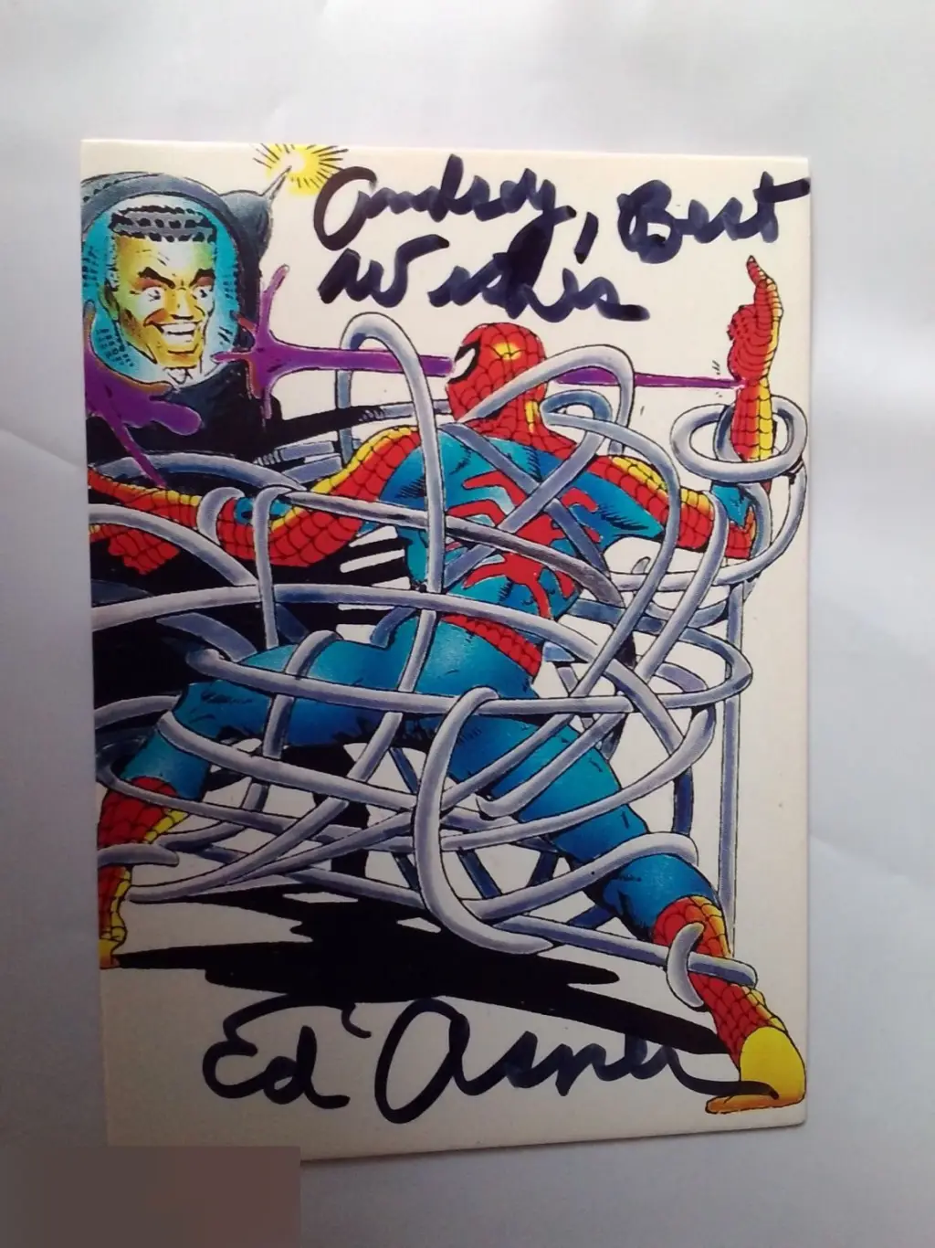 Эдвард Эснер автограф на карточке Человек-паук