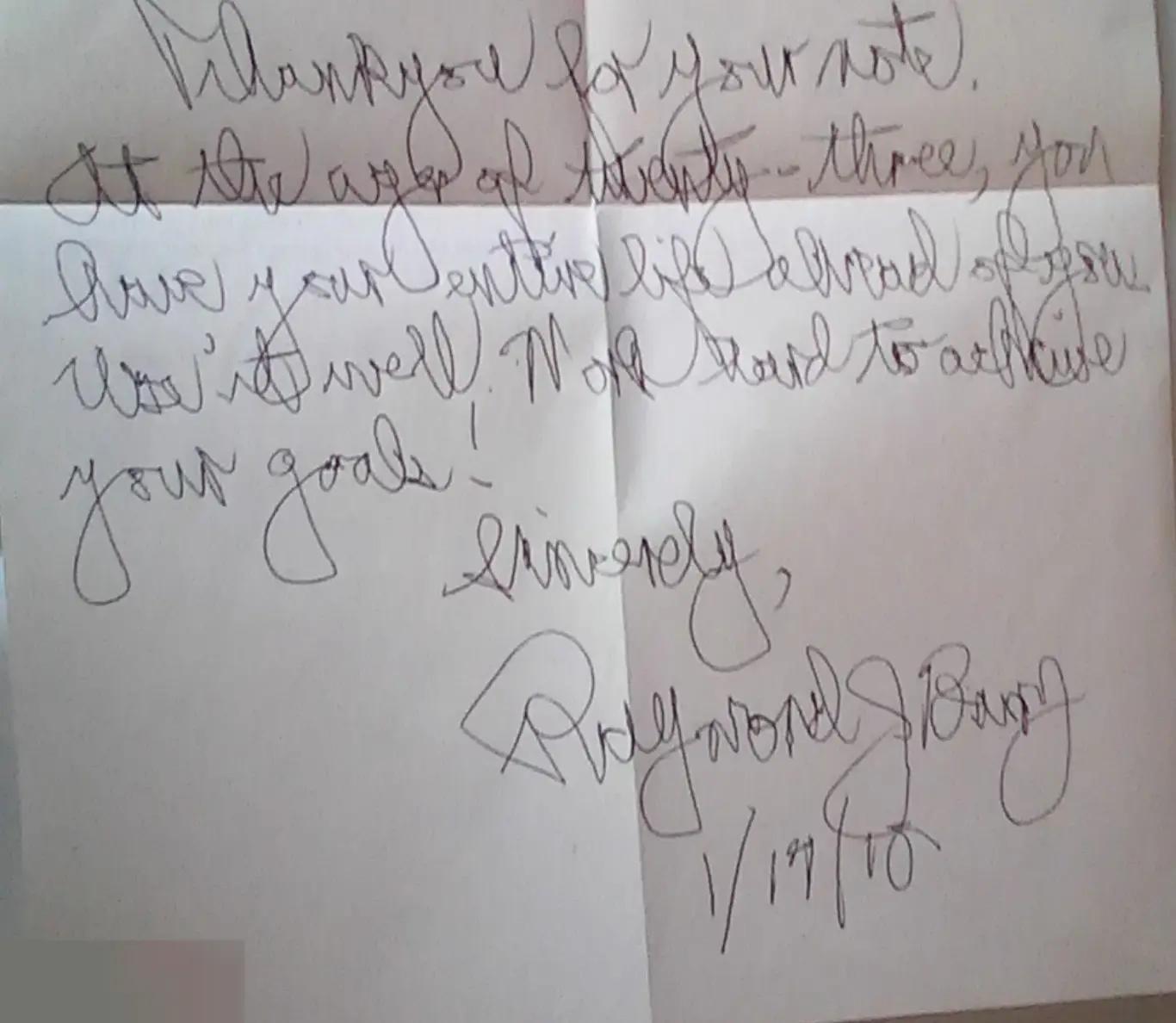 Рэймонд Дж. Бэрри рукописное письмо с автографом