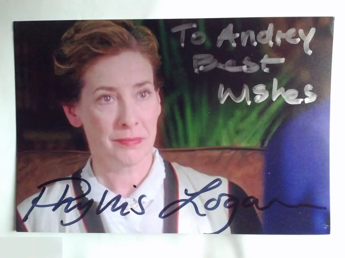 Филлис Логан автограф на фото Пуаро Агаты Кристи