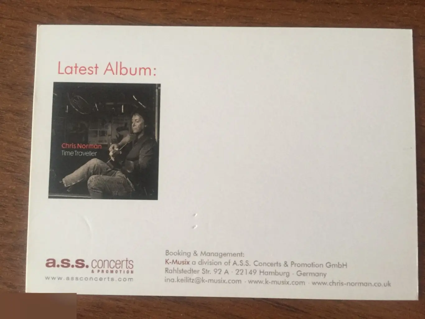 Крис Норман автограф на открытке 1