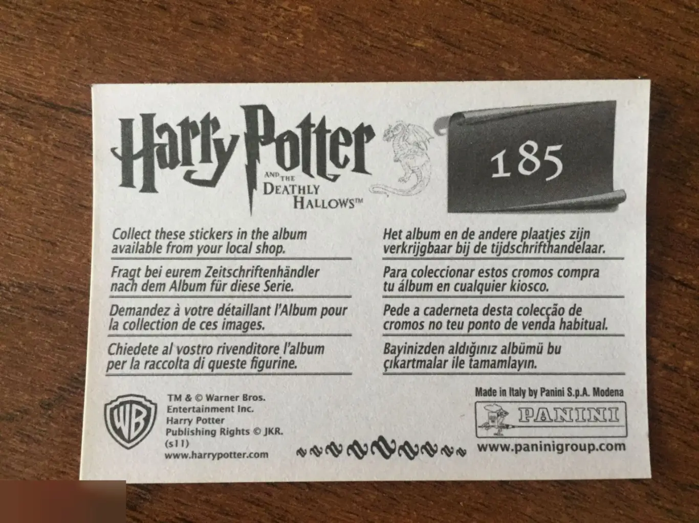 Марк Уильямс автограф на наклейке Гарри Поттер и Дары Смерти 1