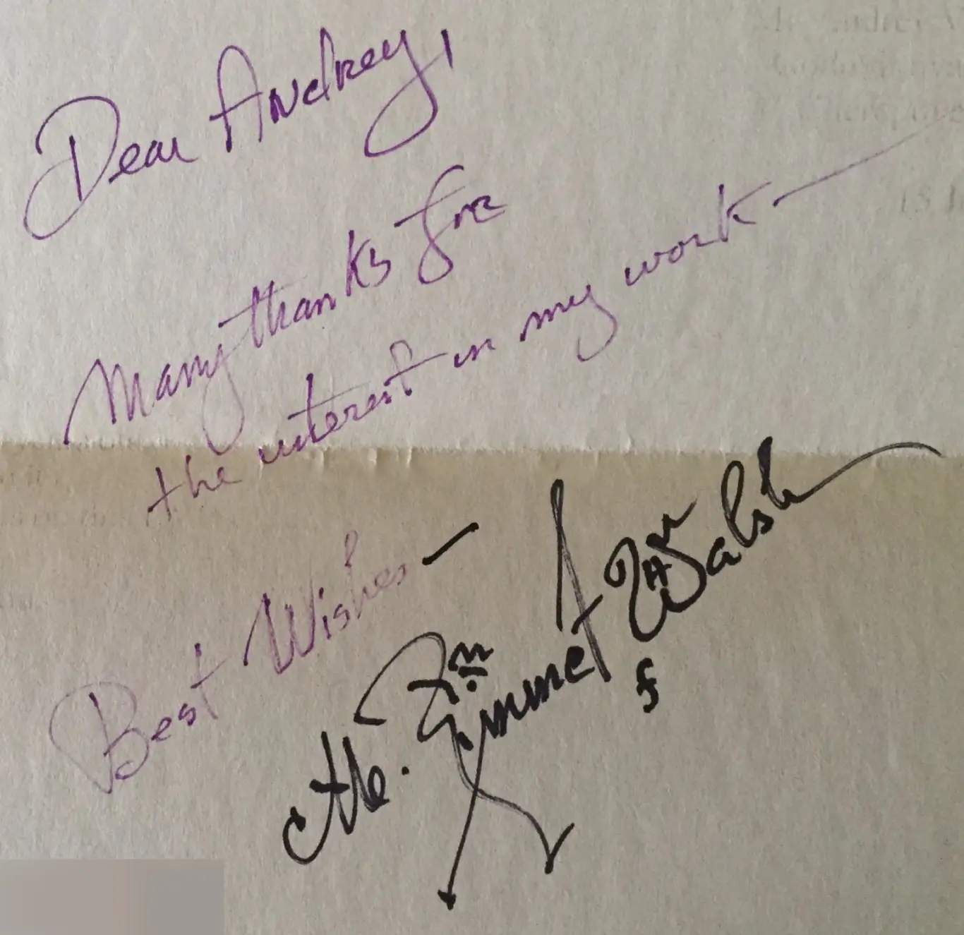 Майкл Эммет Уолш автограф записка