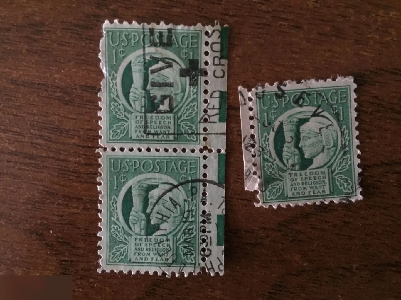 Freedom США 3 почтовые марки 1 цент USA