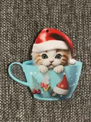 Котёнок в чашке новогодняя подвеска ёлочная игрушка акрил