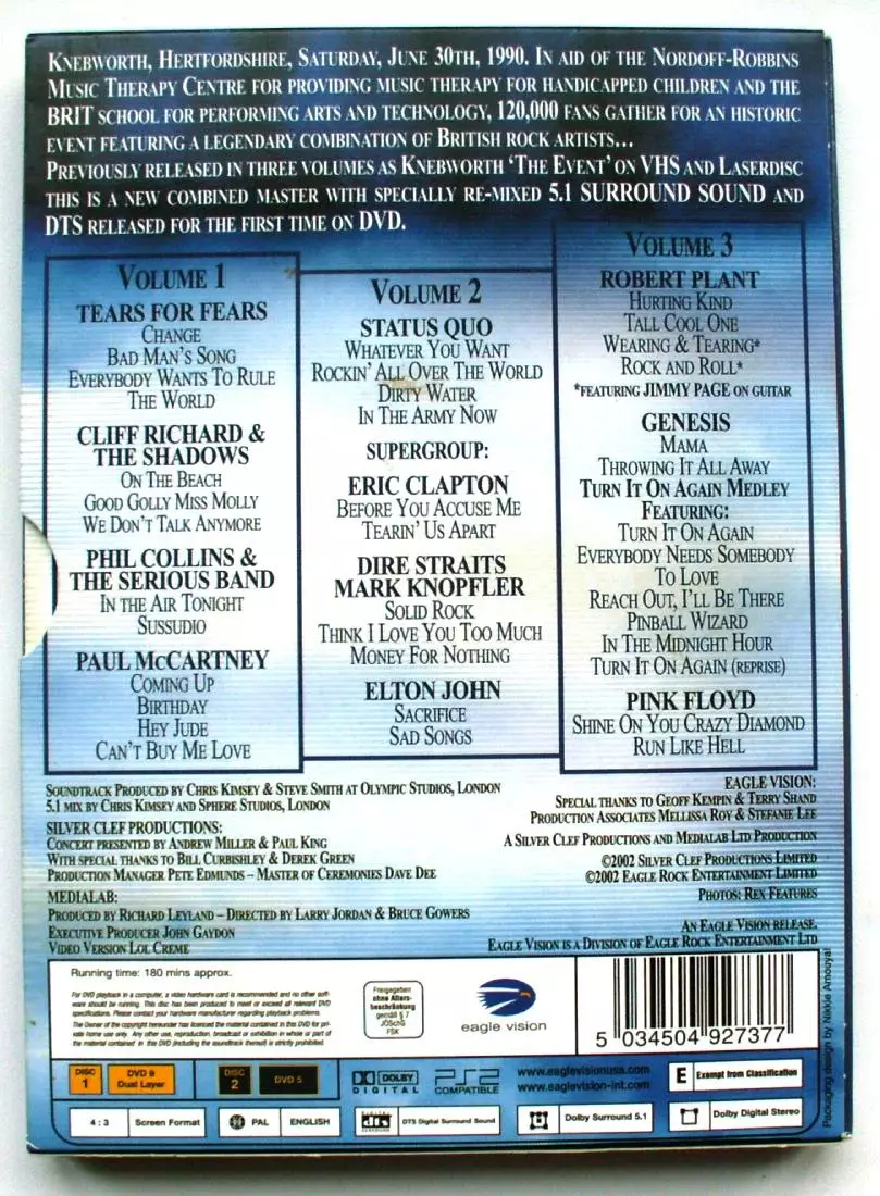 LIVE AT KNEBWORTH PARTS 1,2,32DVD BOX SET 2002 Digipack 1