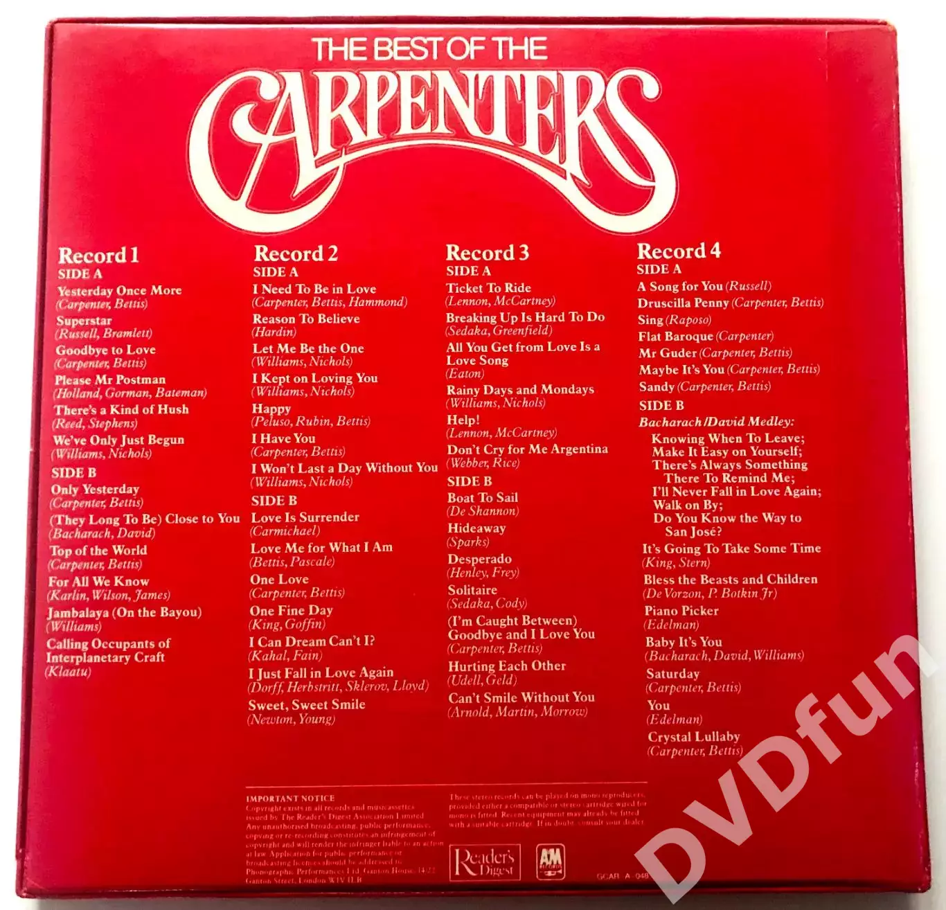 Carpenters- The Best Of The Carpenters 4LP Box Set A&M Reader's Digest ВСЕ 4LP M 1
