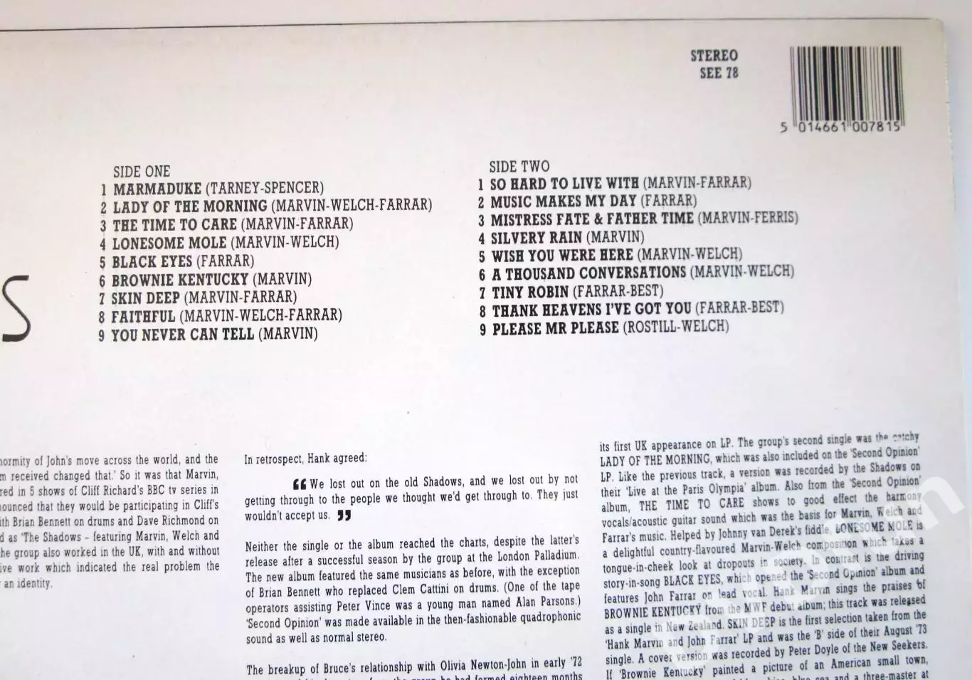 MARVIN WELCH & FARRAR-STEP FROM THE SHADOWS UK LP VERYRARE 1972 MINT/MINT 3