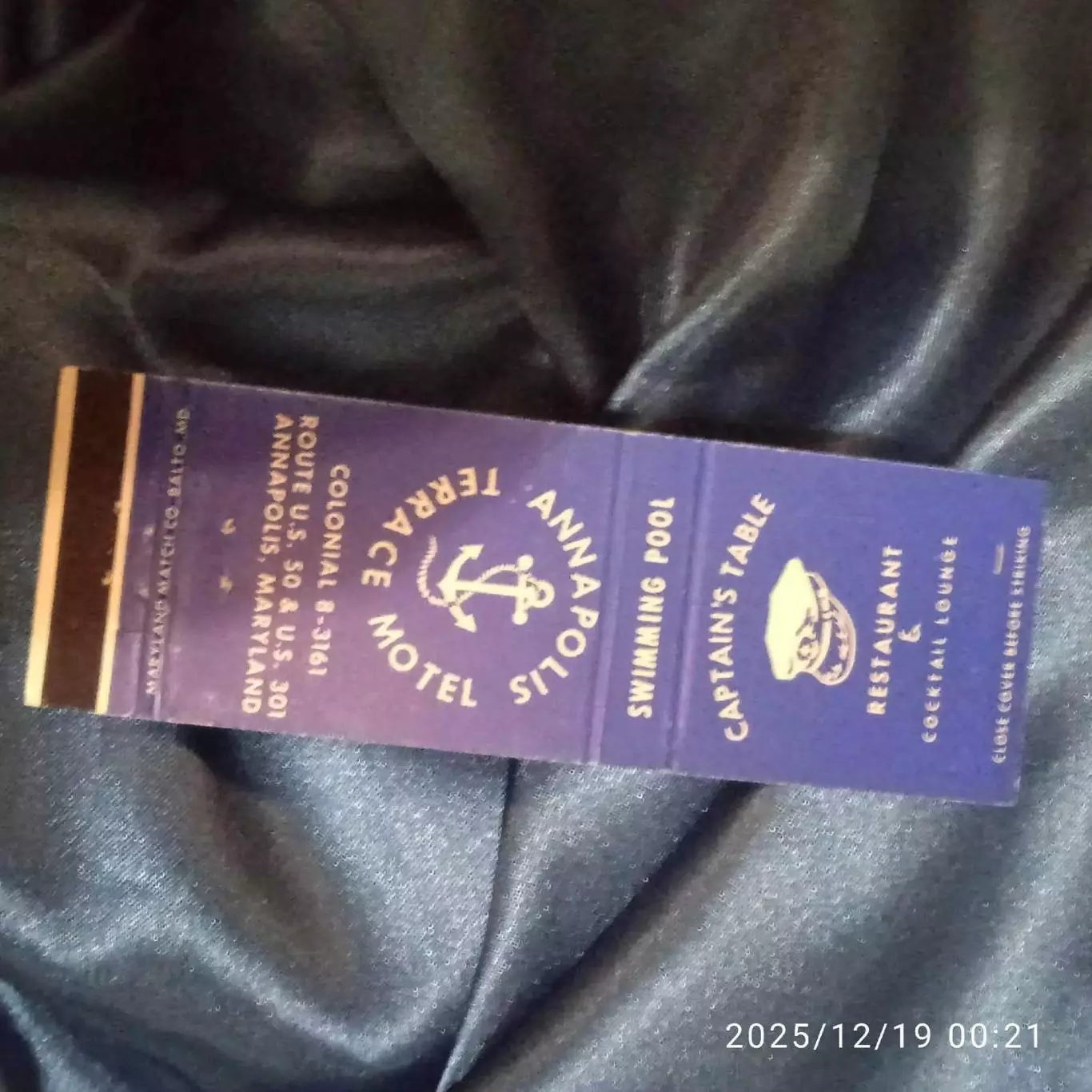 1970 Рекламные спички США Матчбук matchbook мотель ресторан море капитан фуражка