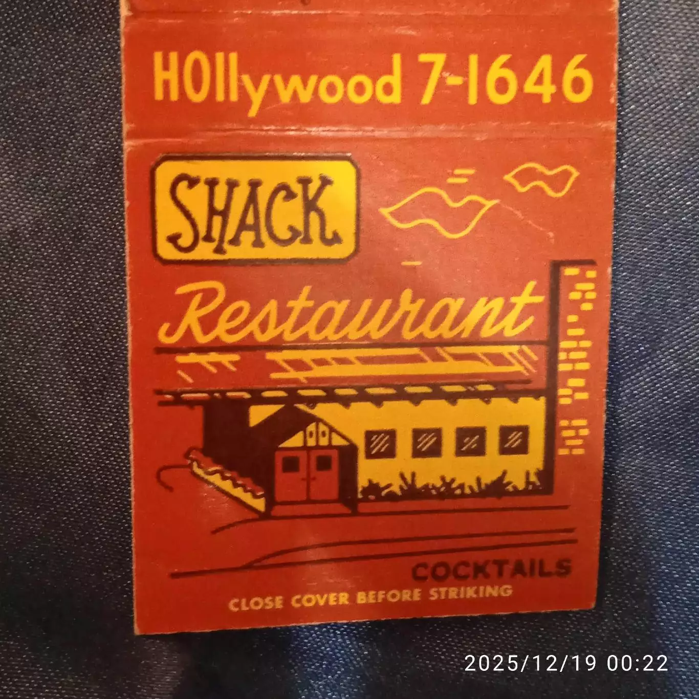 RARE 1960-е Голливуд Hollywood The Shack 1046 Cole авеню ресторан спички реклама 1