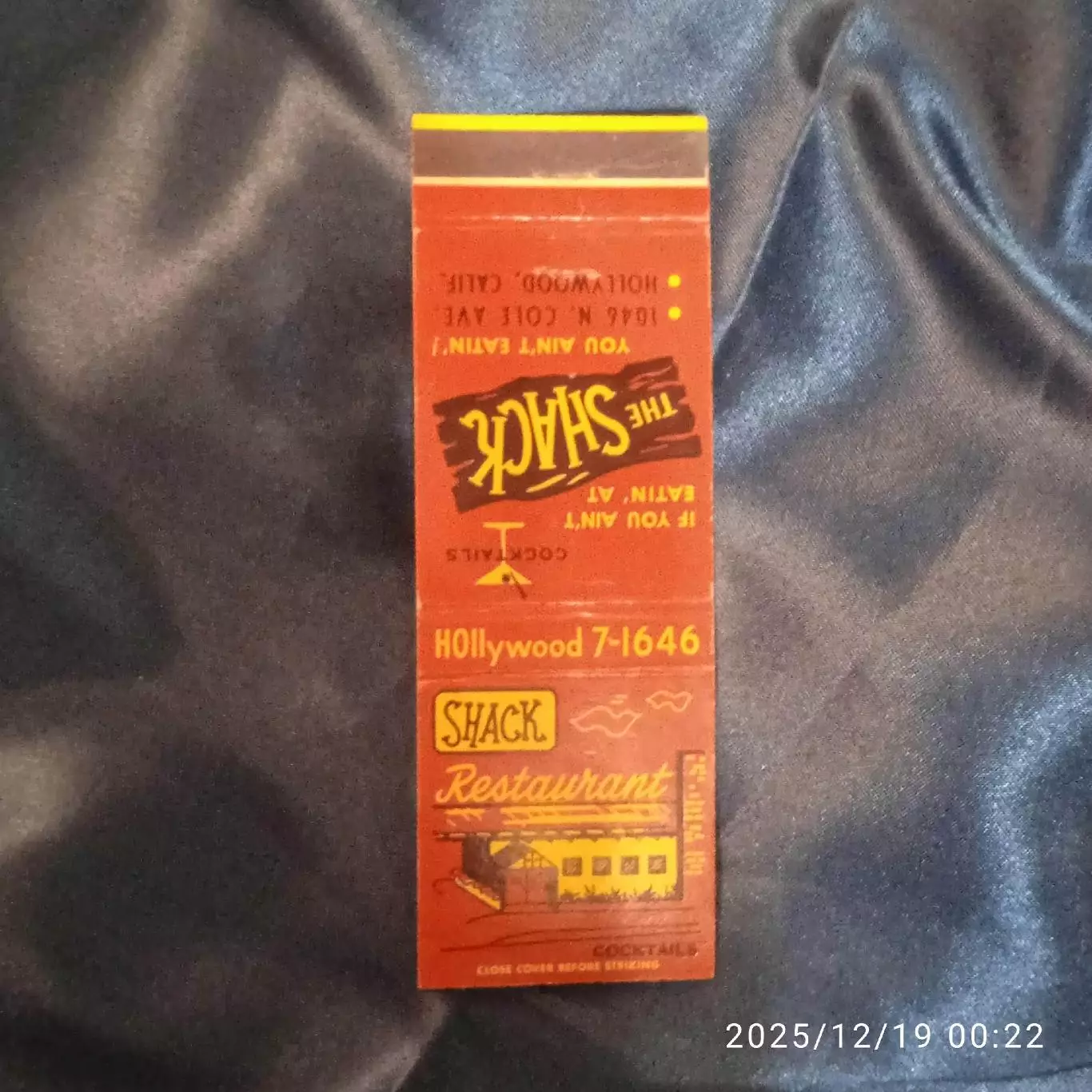 RARE 1960-е Голливуд Hollywood The Shack 1046 Cole авеню ресторан спички реклама