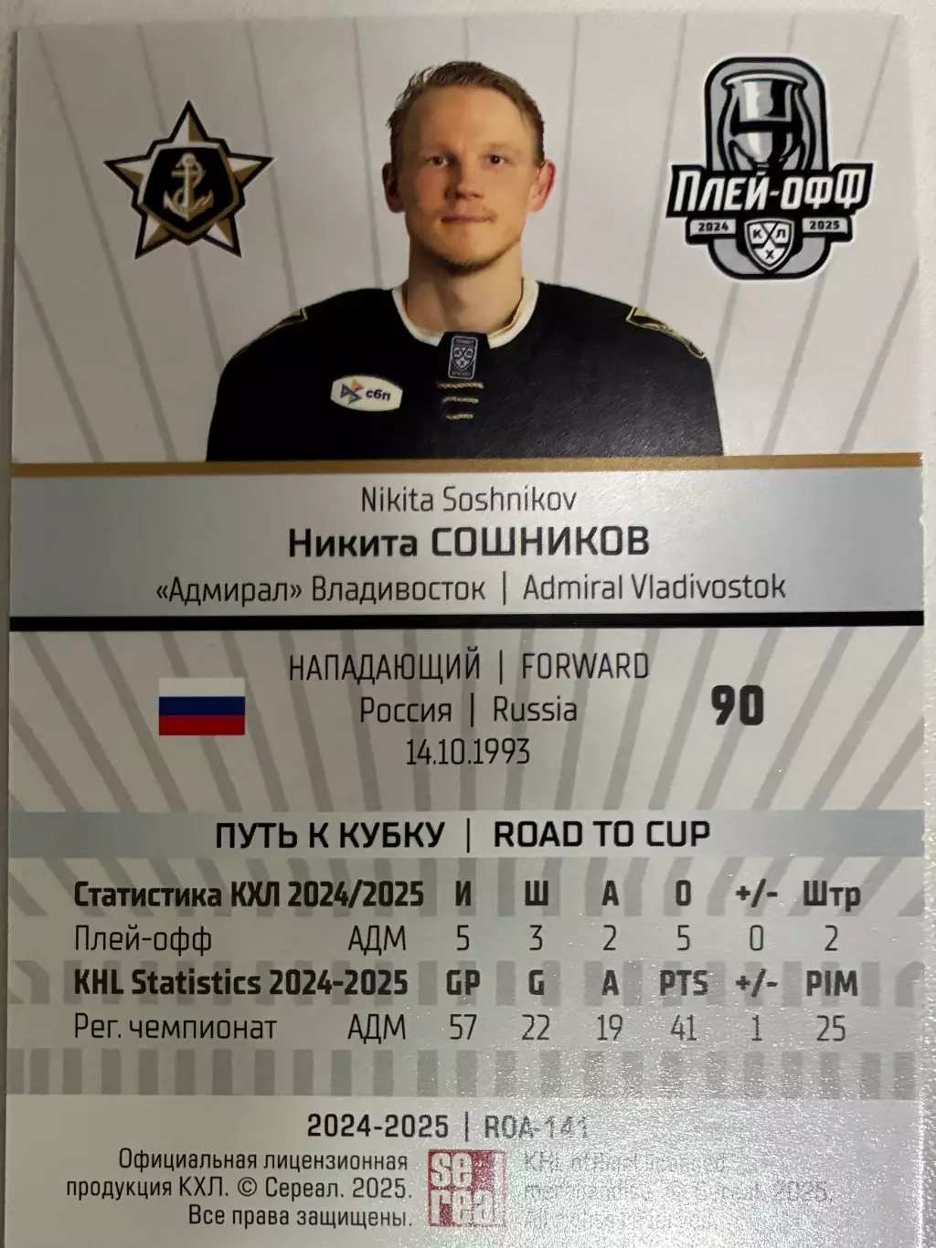 Хоккейная карточка Никита Сошников 1