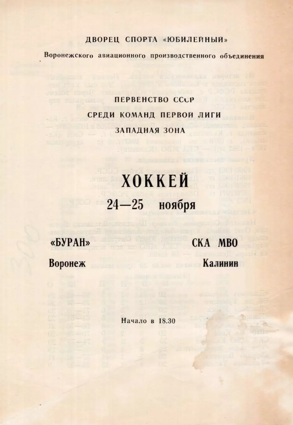 !!!РАСПРОДАЖА!!! 1987/88. Буран (Воронеж) - СКА МВО (Калинин)