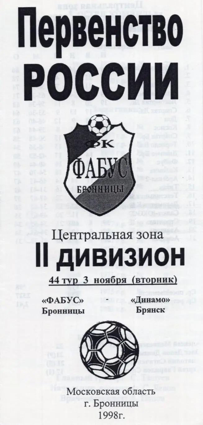 !!!РАСПРОДАЖА!!! 1998. Фабус (Бронницы) - Динамо (Брянск)