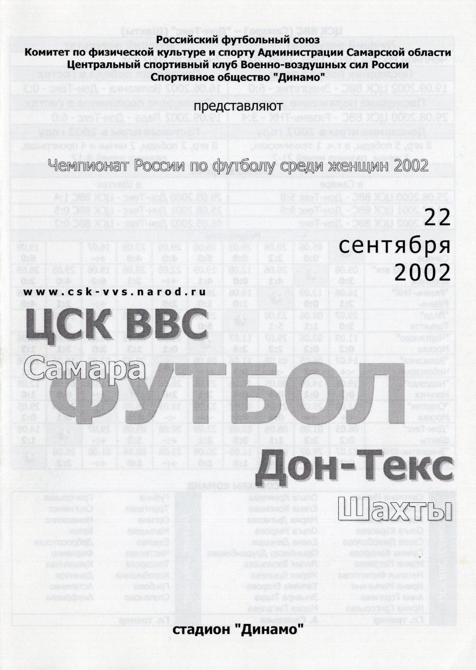 !!!РАСПРОДАЖА!!! 2002. ЦСК ВВС (Самара) - Дон-Текс (Шахты)