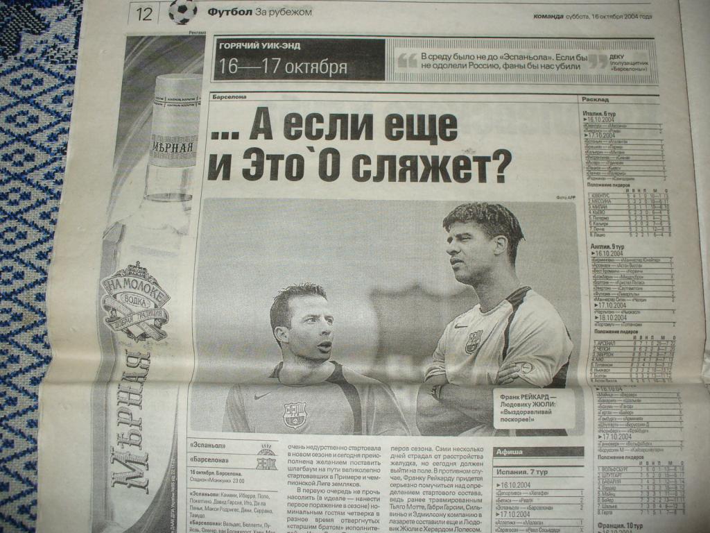 Газета КОМАНДА 16.10.2004. Украина. Блохин; Бекхэм. 110 лет украинскому футболу 6