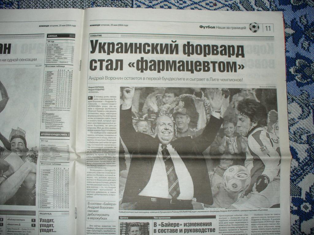 Газета КОМАНДА 25.05.2004 ВОРОНИН в БАЙЕР переход МИРЧА ЛУЧЕСКУ в ШАХТEР 6