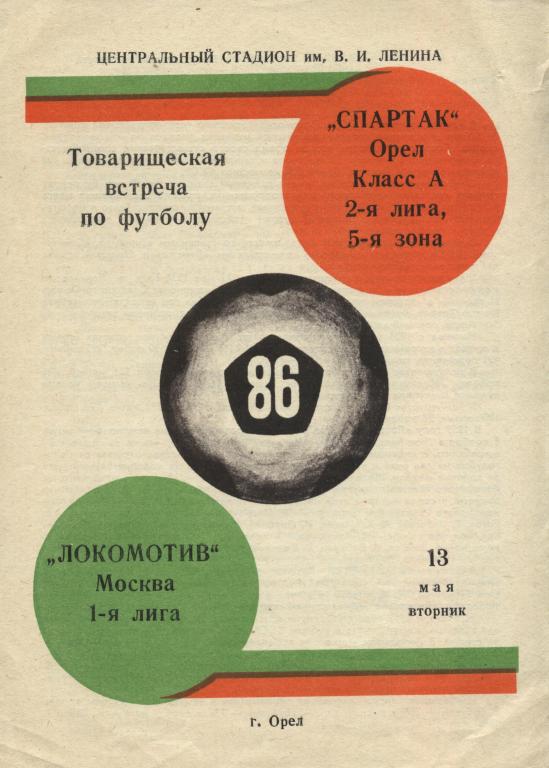 Спартак Орел - Локомотив Москва 13.05. 1986. товарищеский матч