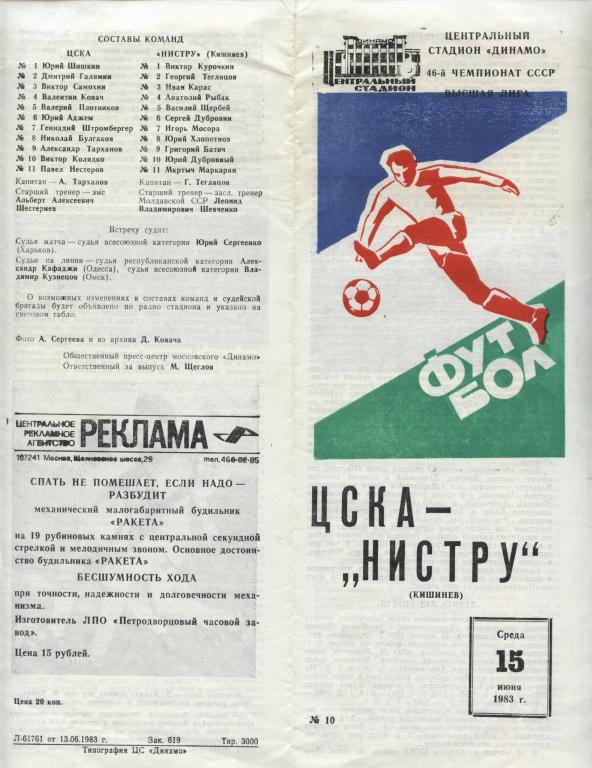 ЦСКА Москва - Нистру Кишинев 15.06. 1983