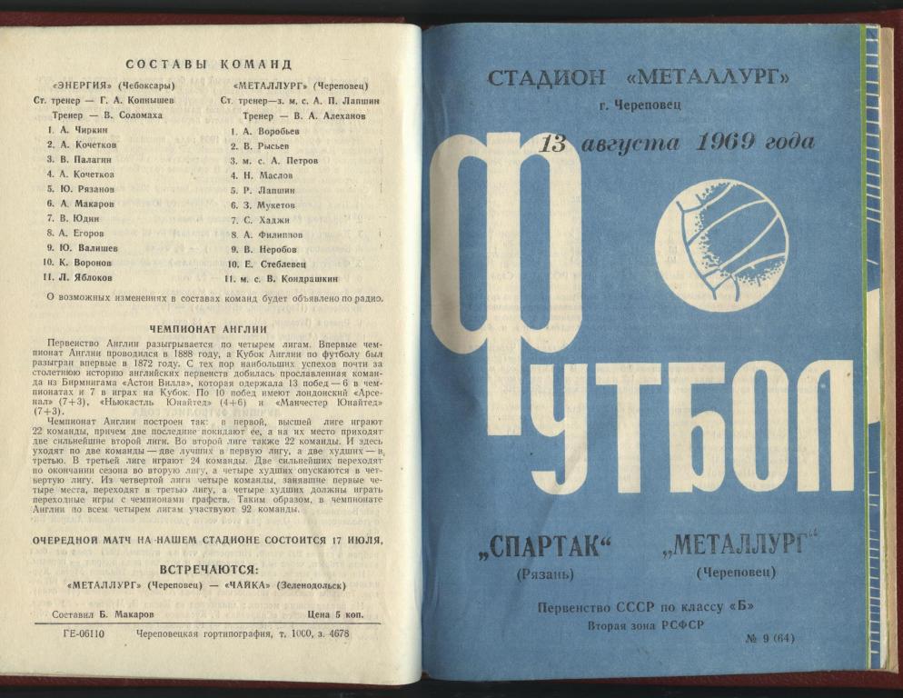 Комплект домашних программ Металлург Череповец 1969. (в переплете - книга) 4