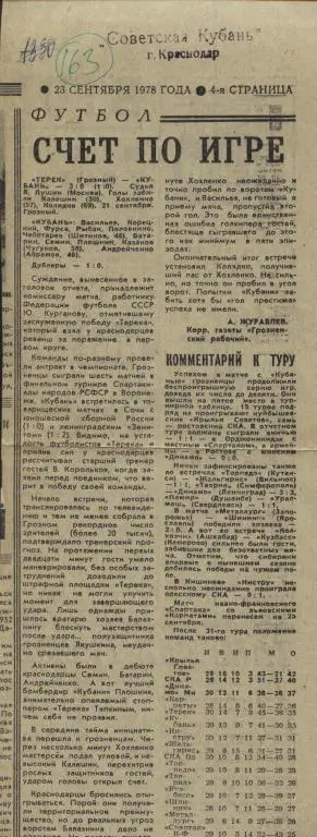 отчет о матче Терек Грозный - Кубань Краснодар 1978 (163)