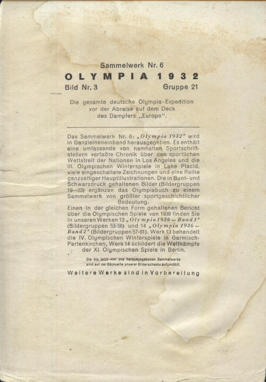 открытки из Германии Olympia 1932 # 3 (оригинал) 1