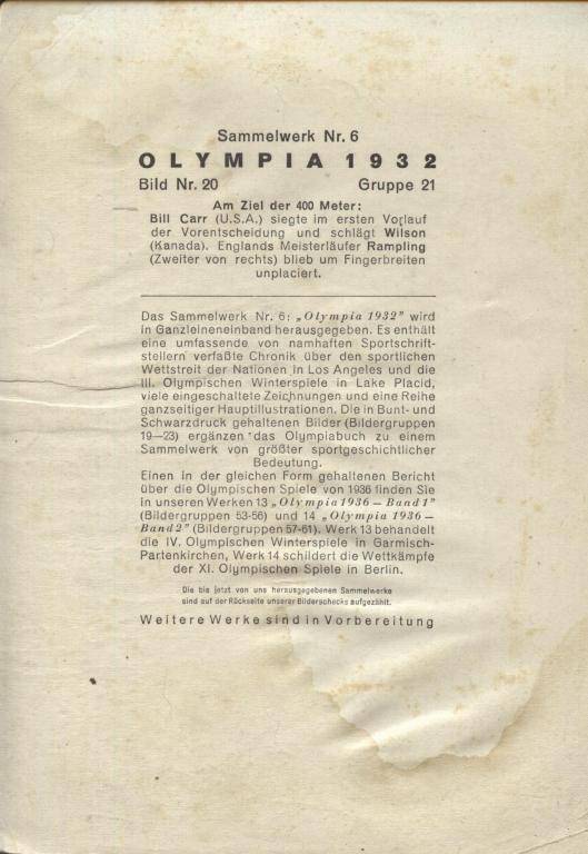 открытки из Германии Olympia 1932 # 20 (оригинал) 1