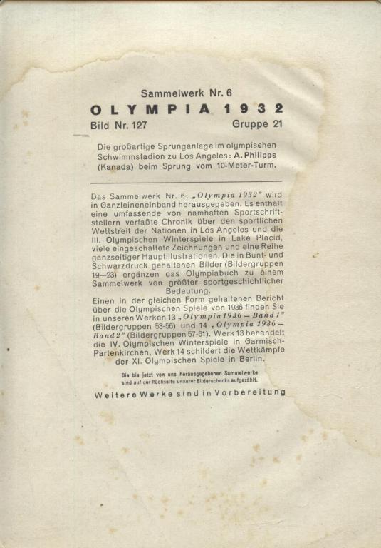 открытки из Германии Olympia 1932 # 127 (оригинал) 1