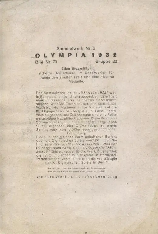 открытки из Германии Olympia 1932 # 70 (оригинал) 1