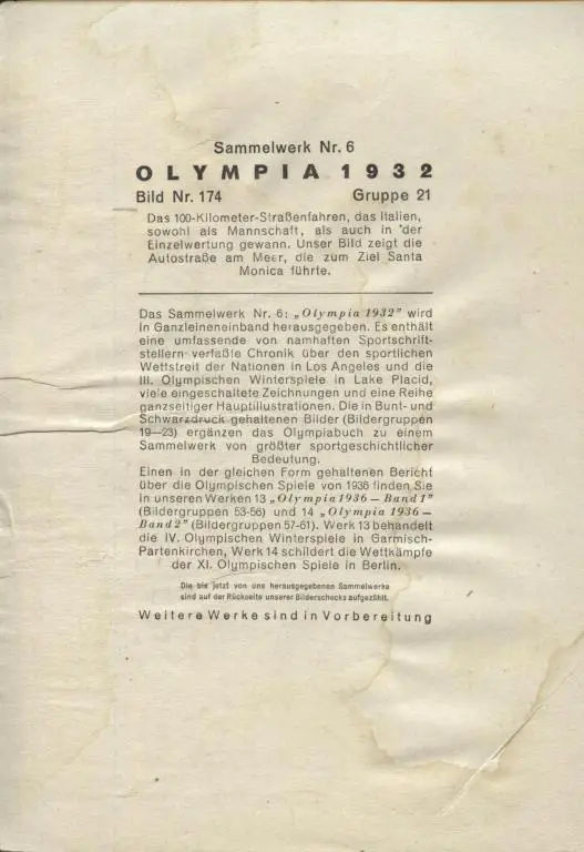 открытки из Германии Olympia 1932 # 174 (оригинал) 1