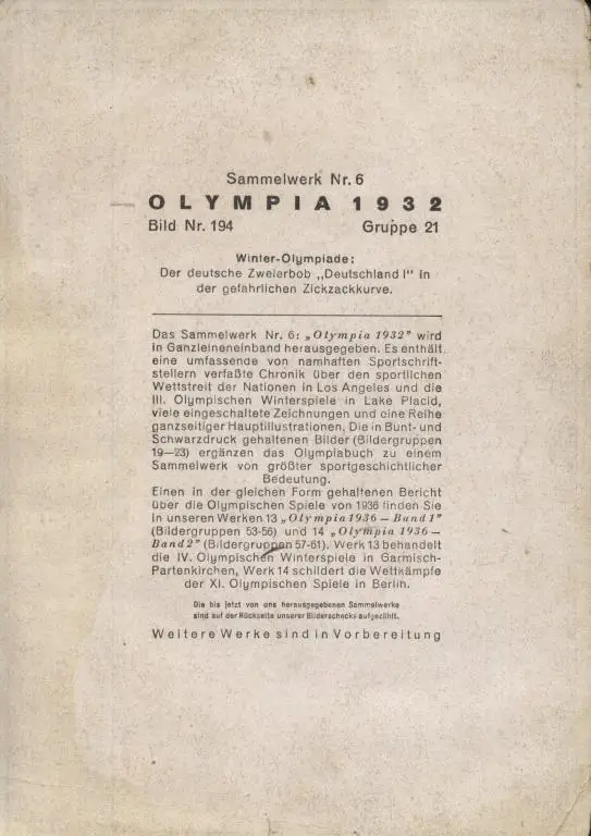 открытки из Германии Olympia 1932 # 194 (оригинал) 1