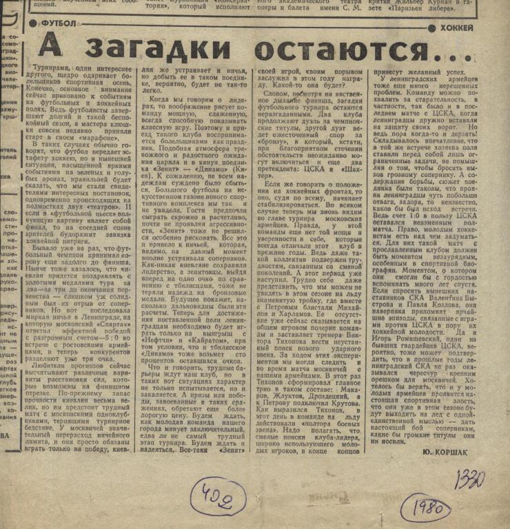 А вопросы остаются ... 1980 (402) футбол + хоккей