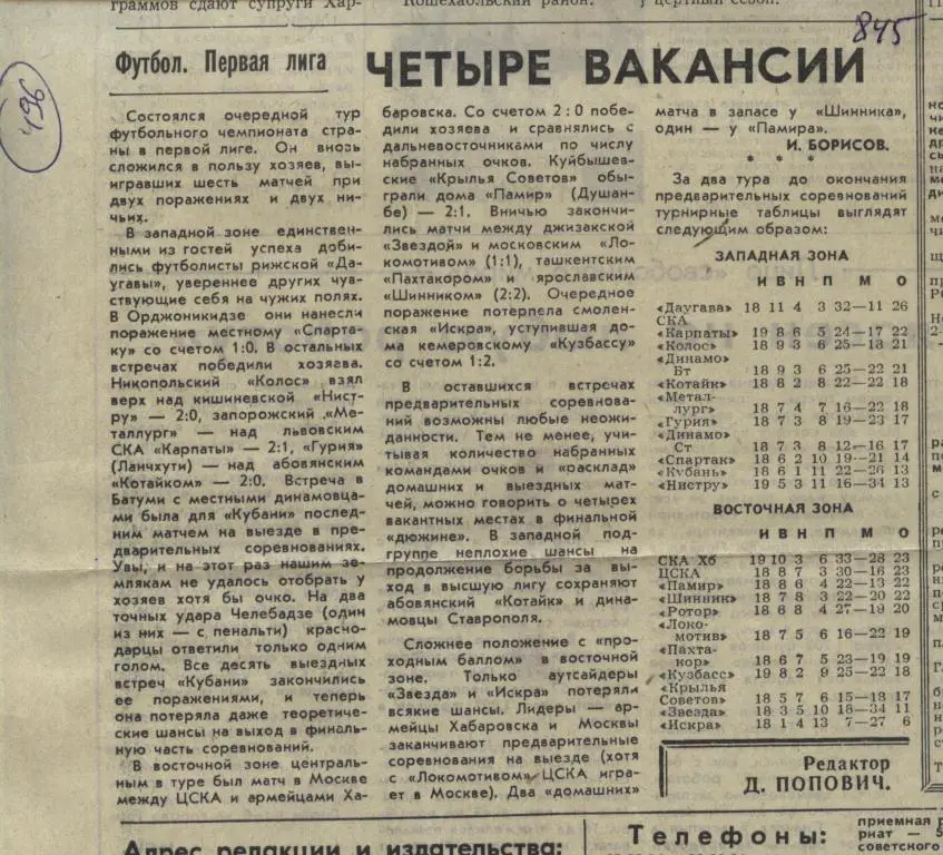 Четыре вакансии. Обзор игр первой лиги 1985 (496)