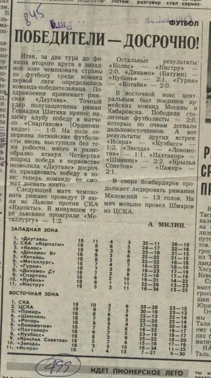 Победители - досрочно !. Обзор игр первой лиги . 1985 (499)