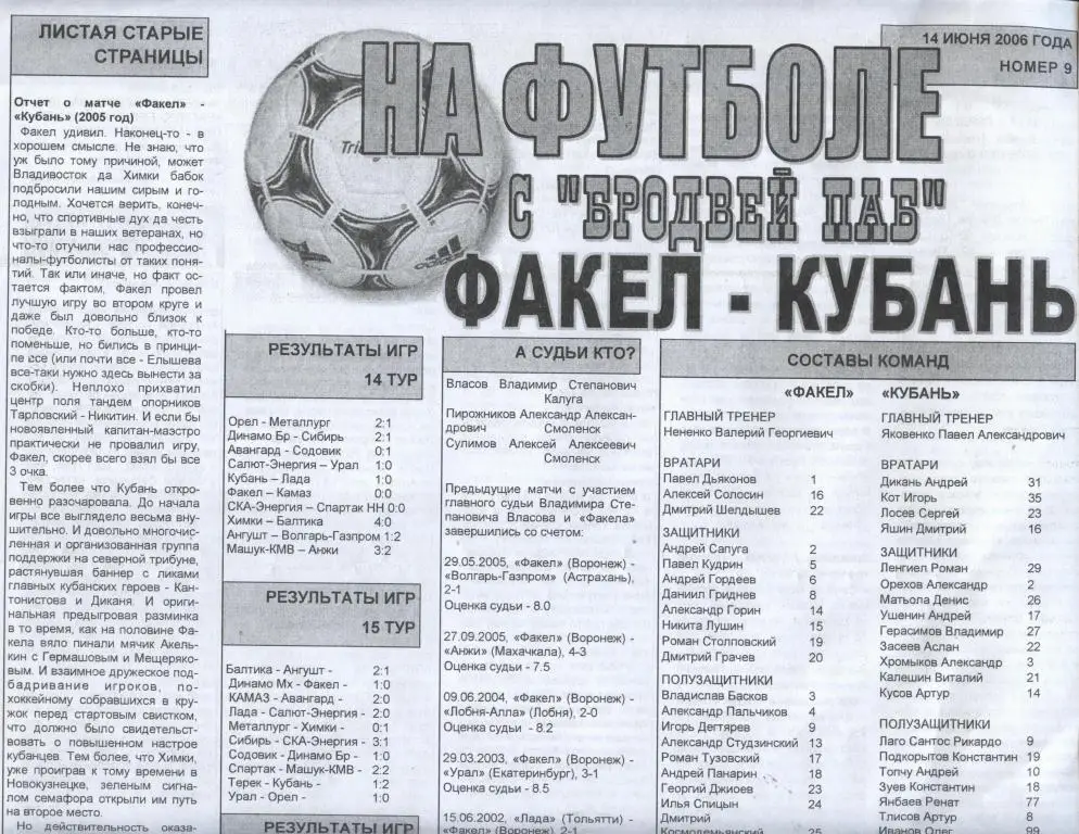 НА ФУТБОЛЕ с Бродвей паб . Факел Воронеж - Кубань Краснодар 14.06. 2006