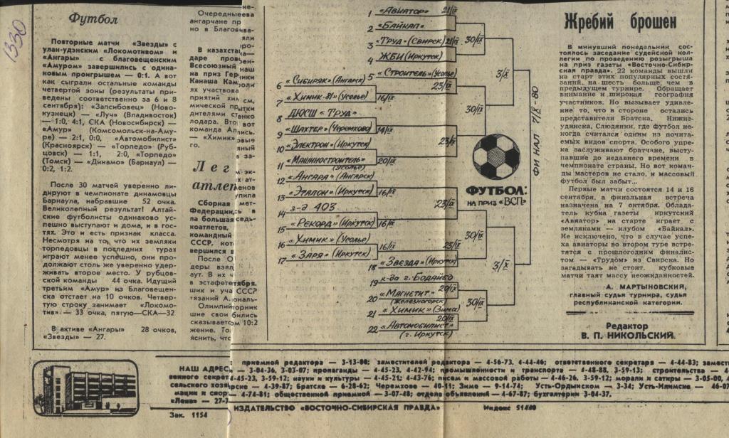 Новости Восточно-Сибирского футбола . 1980 (1162)