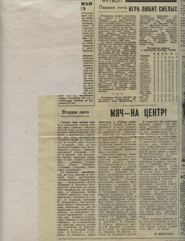 Игра любит смелых. Мяч - на центр. Из Краснодара. 1984 (1308)
