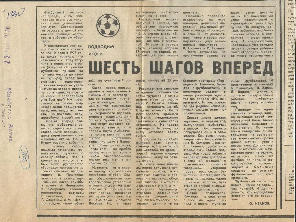 Шесть шагов вперед. Подводим итоги сезона 1978 (2016)