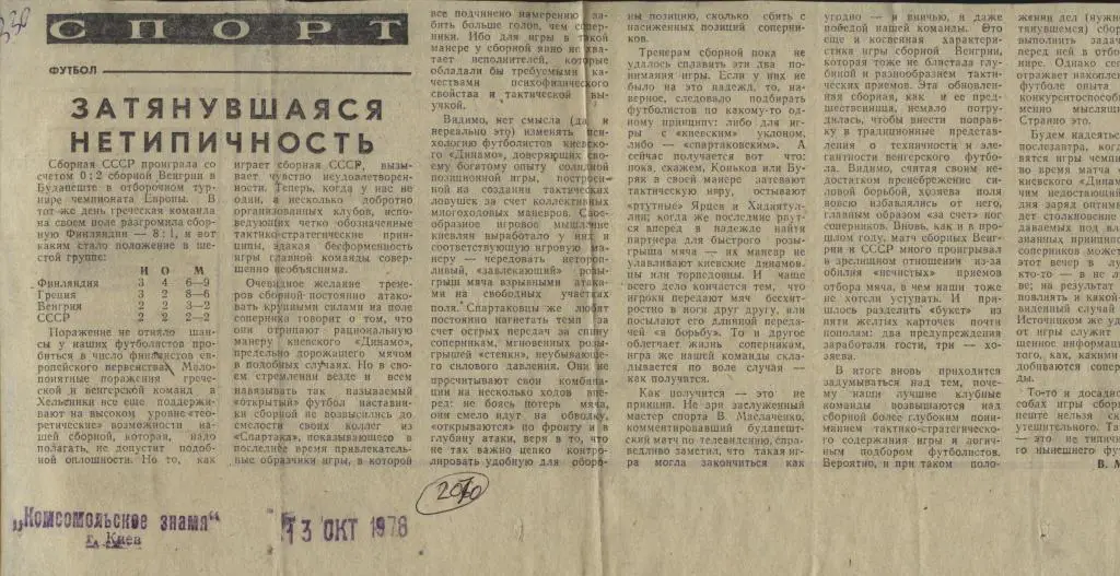Затянувшаяся нетипичность. Обзор игр сборной СССР в 1978 (2070)