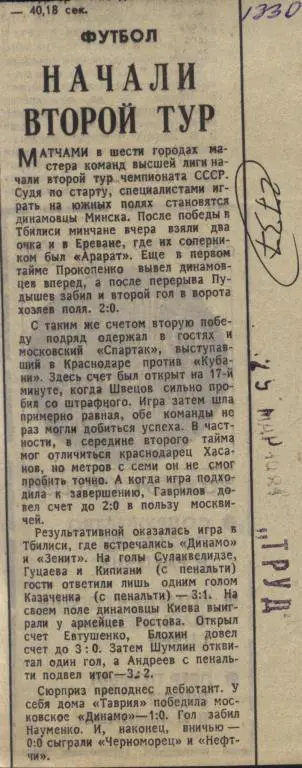 Начали второй тур. Обзор матчей высшей лиги 1980 (2737)