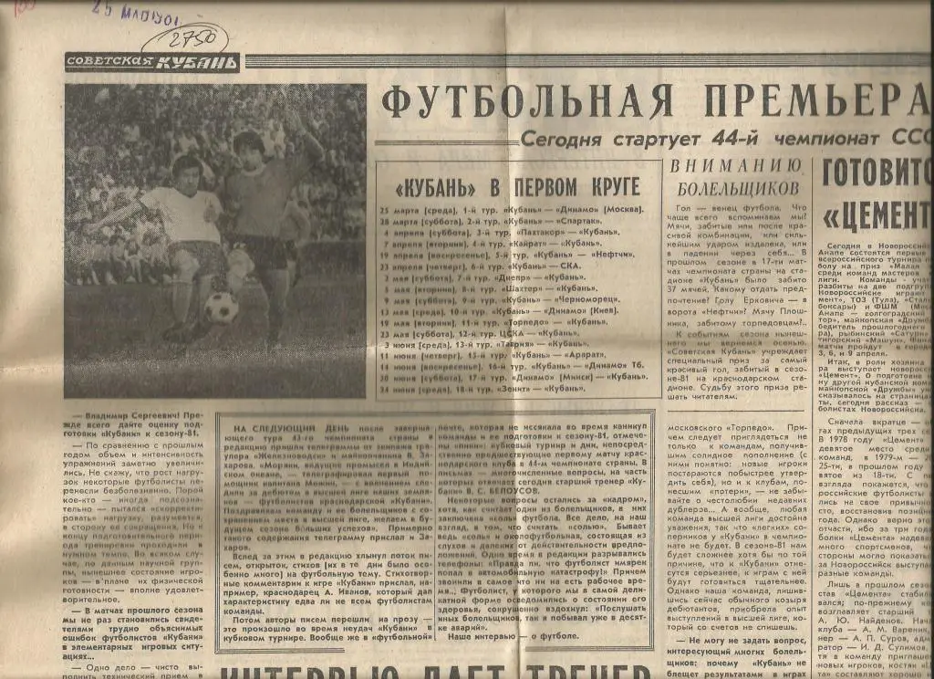 Футбольная премьера. Кубань Краснодар в элите Советского футбола 1981 (2750)